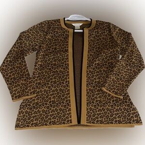Vintage Exclusively Misook Leopard‎ Print Open Cardigan Sweater Size Small